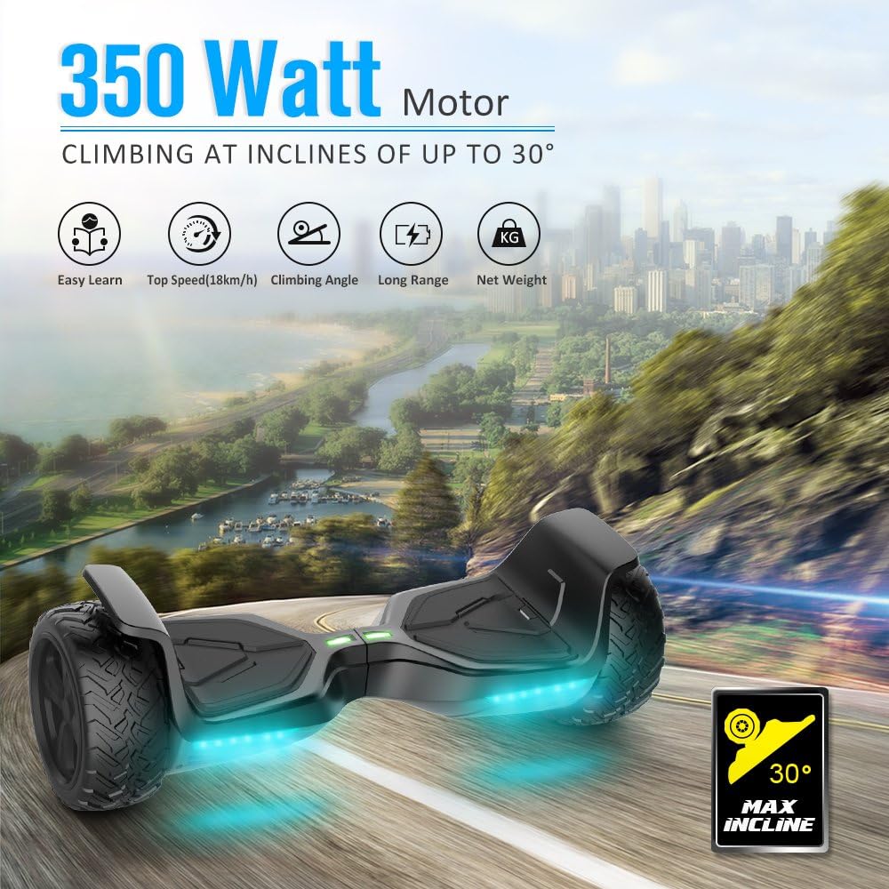 TOMOLOO Hoverboard All Terrain with Bluetooth Speaker and LED Lights Self-Balancing Scooter UL2272 Certified 8.5" Wheel Electric Scooter for Kids and