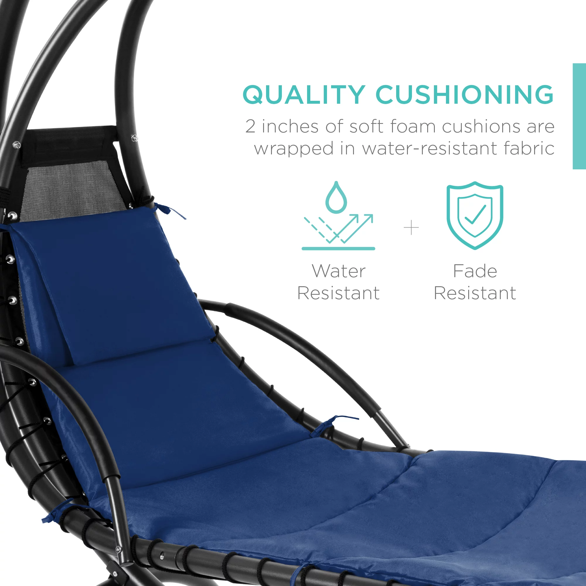 Best Choice Products Hanging Curved Chaise Lounge Chair Swing for Backyard, Patio w/ Pillow, Shade, Stand - Navy Blue - Radiant Selections