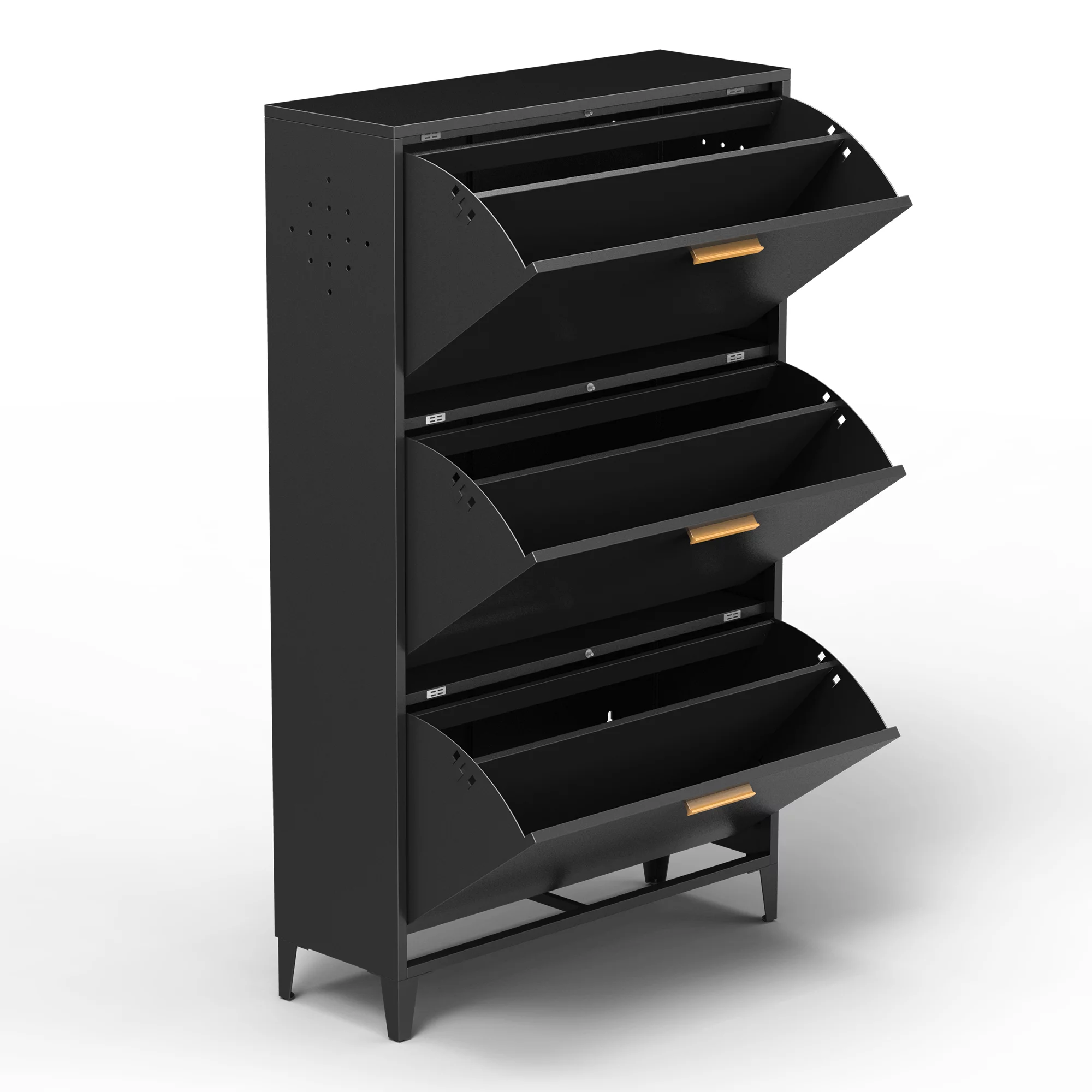 Royard Oaktree Shoe Cabinet Freestanding Metal Shoe Storage Cabinet with 3 Flip Drawers Modern Narrow Shoes Organizer Large Shoe Rack for Entryway