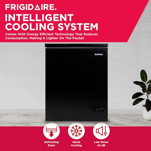 FRIGIDAIRE EFRF7003-BLACK Chest Deep Freezer, 7 Cu. Ft, Black Adjustable Thermostat-Removable Vinyl Coated Wire Basket-Easy Defrost Drain