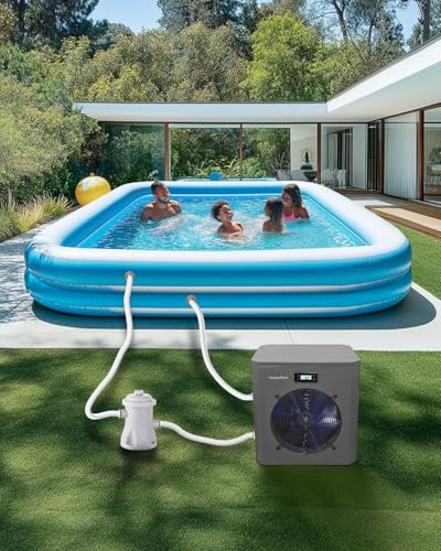 16000 BTU Electric Pool Heater For Above Ground Pool 5000 Gallon Swimming Pool Heat Pump Heating Cooling Mode WiFi Control Schedule Pool Heater 120V