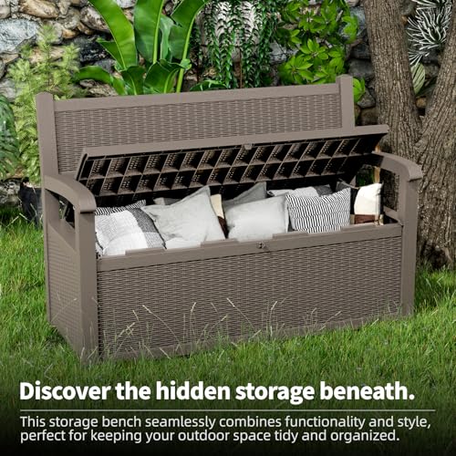 Vixzen 75 Gallon Storage Bench Deck Box Outdoor,Lockable Durable All-Weather Seating with Hidden Storage Furniture,Deck Storage for Garden, Pool