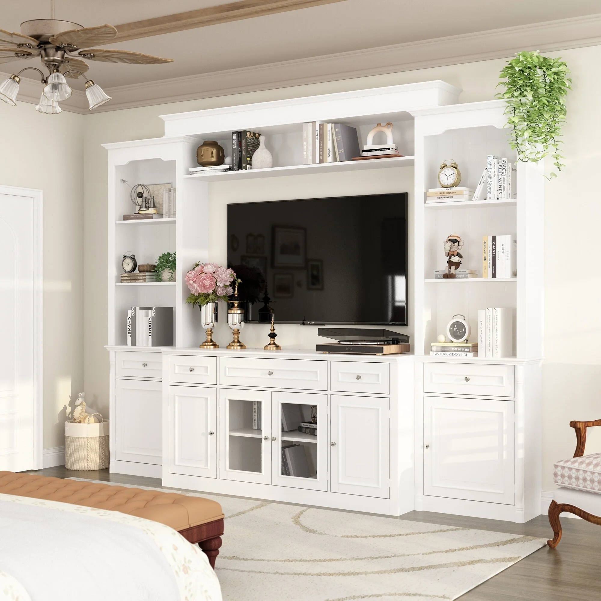 104.3"x82.3" Complete Entertainment Wall Unit White TV Stand Display TV Stand