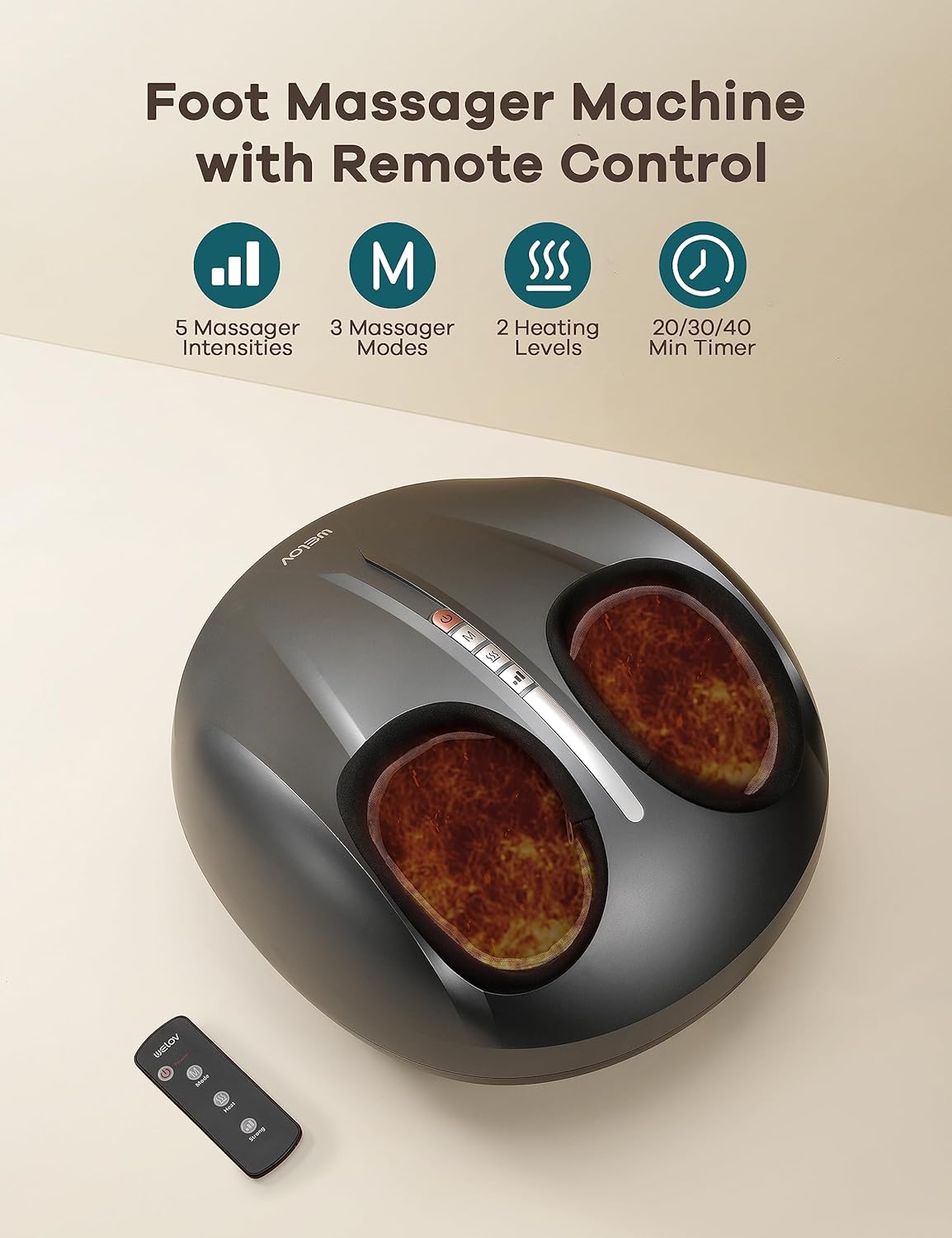 WELOV Foot Massager Machine for Neuropathy Pain, Deep Kneading Shiatsu Foot Massager for Plantar Fasciitis, 2 Heating Levels for Blood Circulation