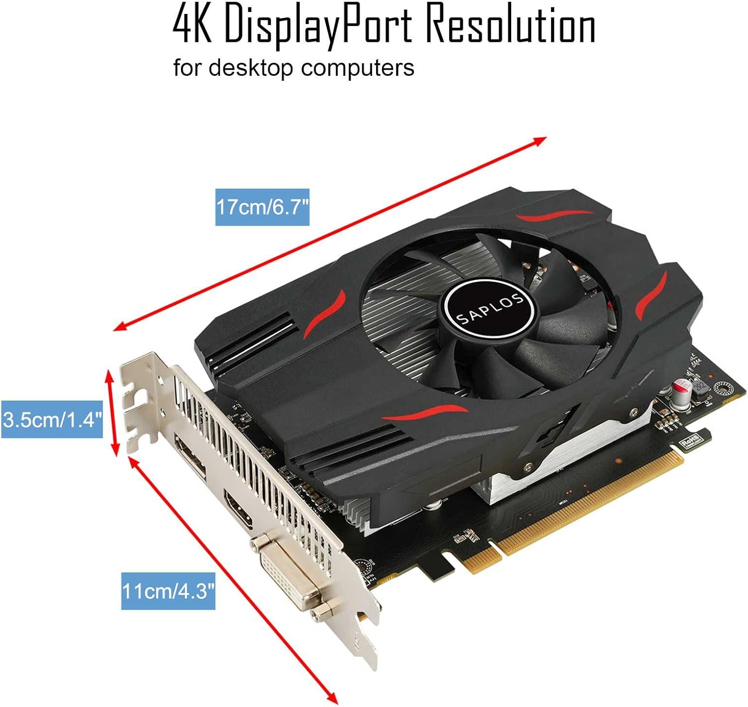 SAPLOS Radeon RX 550 Graphics Card, 4GB, GDDR5, 128-Bit, DisplayPort/DVI-D/HDMI, Video Card for PC Gaming, 4k@60Hz Output, Computer GPU