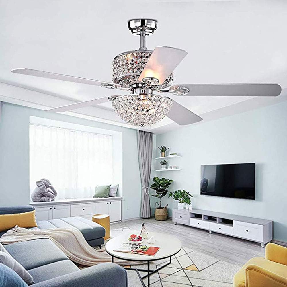 TFCFL Modern 52in Crystal Ceiling Fan with Light and Remote 5 Blades Chandelier Fan Lighting with 3 Speed Adjustable & Timing Function