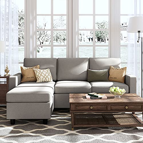 HONBAY Convertible Sectional Sofa, L Shaped Couch with Reversible Chaise for Small Space, Black