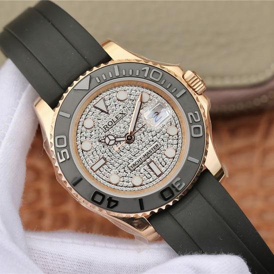 Yacht Master 1 Golden Diamond Dial Rubber Strap 40mm