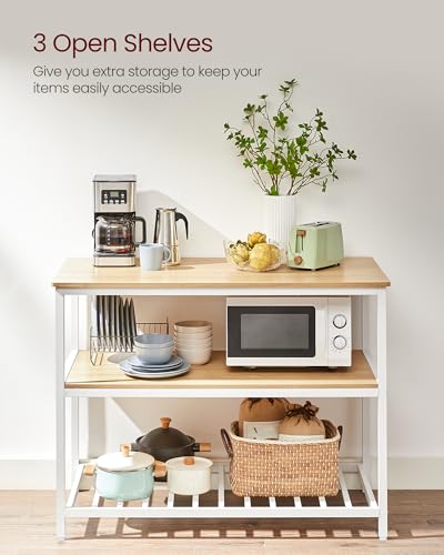 VASAGLE Kitchen Island with 3 Shelves, 47.2 Inches Width Kitchen Shelf with Large Worktop, Stable Steel Structure, Industrial, Easy to Assemble