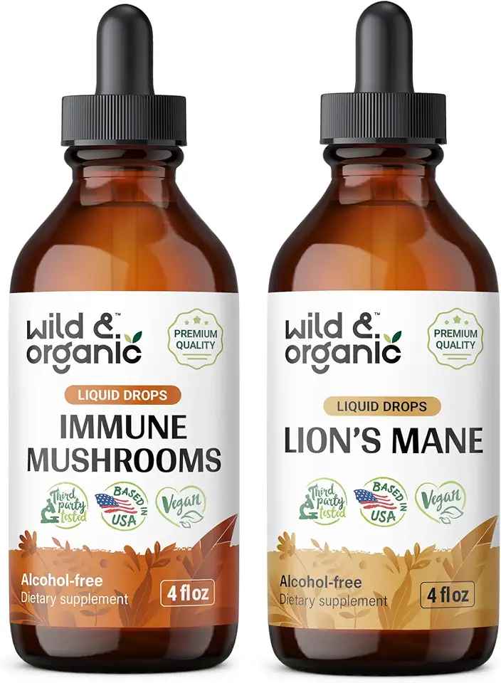 Wild & Organic Immune Mushroom Tincture 4 fl oz & Lion's Mane Tincture 4 fl oz - Kansas Nuitrition - HNZSDS