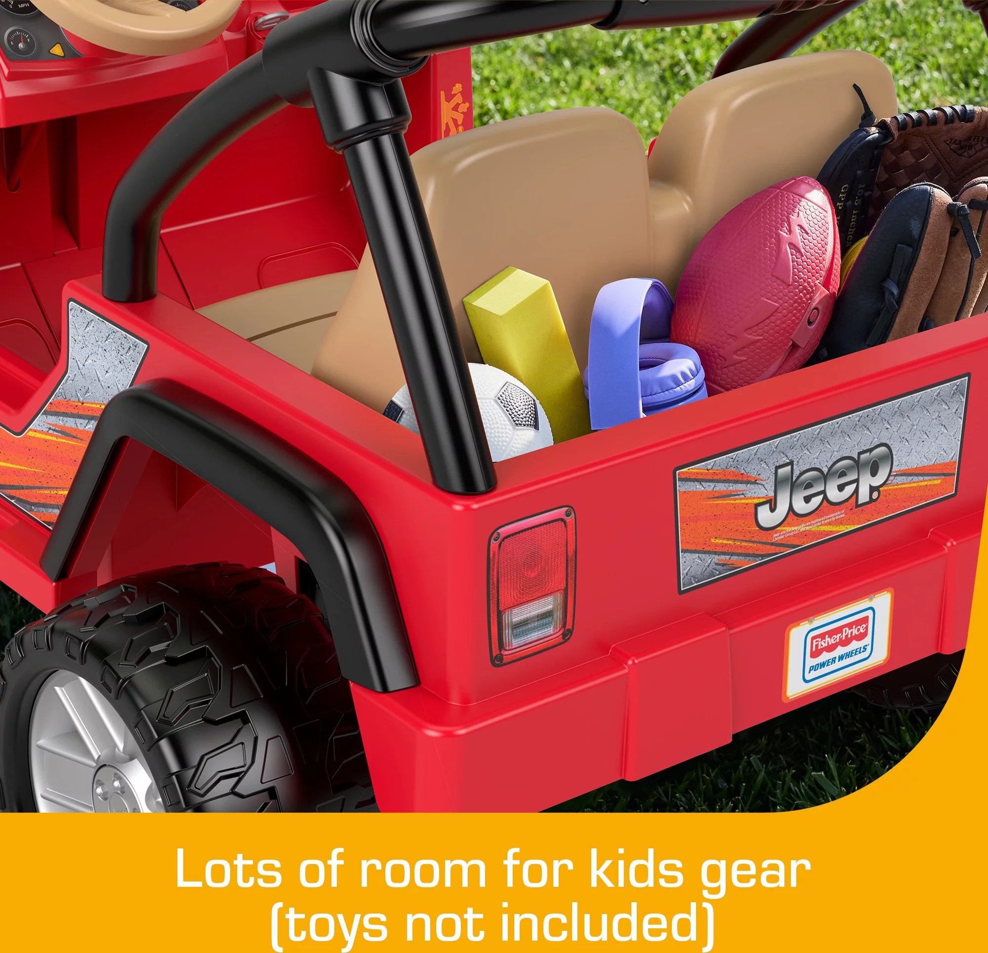 Power Wheels Jeep Wrangler 12-Volt Battery-Powered Ride-On Toy Vehicle with Charger, Seats 2, Red