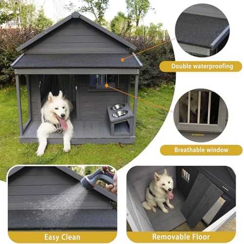 Outdoor Wooden Dog House,Waterproof Kennel with Deck and Sloped Roof,High Stability Pet Dog Cage for Small/Medium Puppy
