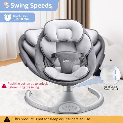 LAREX Baby Swing Infant Swing Electric Toddler Baby Rocker Portable for Newborn Boy Girl, 5 Sway Speeds with Remote Control