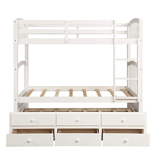 Harper & Bright Designs Twin Over Twin Bunk Bed with Storage Drawers, Solid Wood Bunk Bed Frame with Trundle, for Kids, Teens, Adults (Espresso)