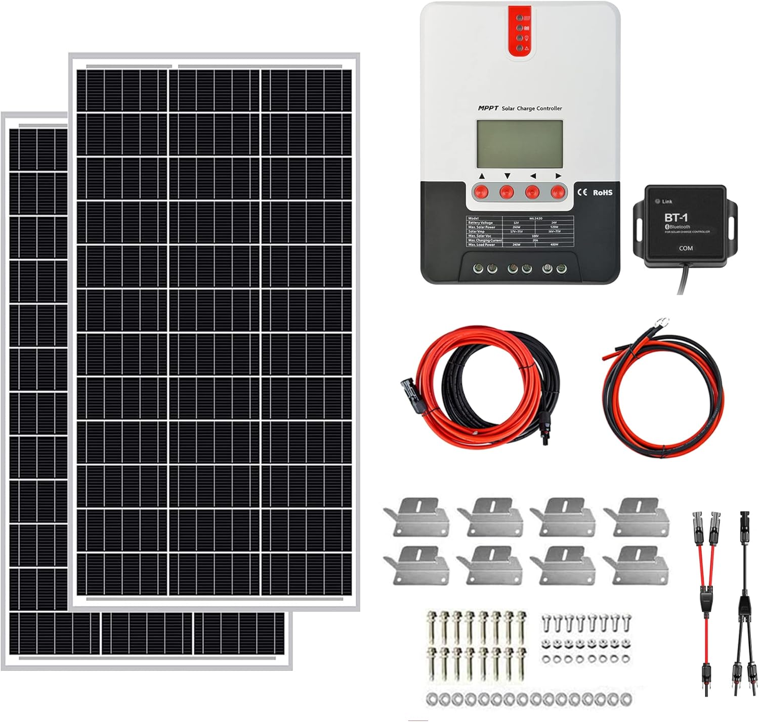 ExpertPower 200W 12V Solar Power Kit | 200W Mono Rigid Solar Panels, 20A MPPT Solar Charge Controller | RV, Trailer, Camper, Marine, Off Grid