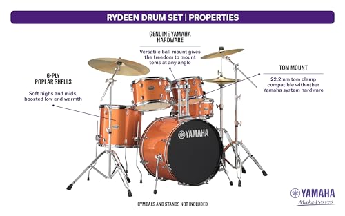 Yamaha Rydeen 5pc Shell Pack with 22" Bass Drum, Mellow Yellow