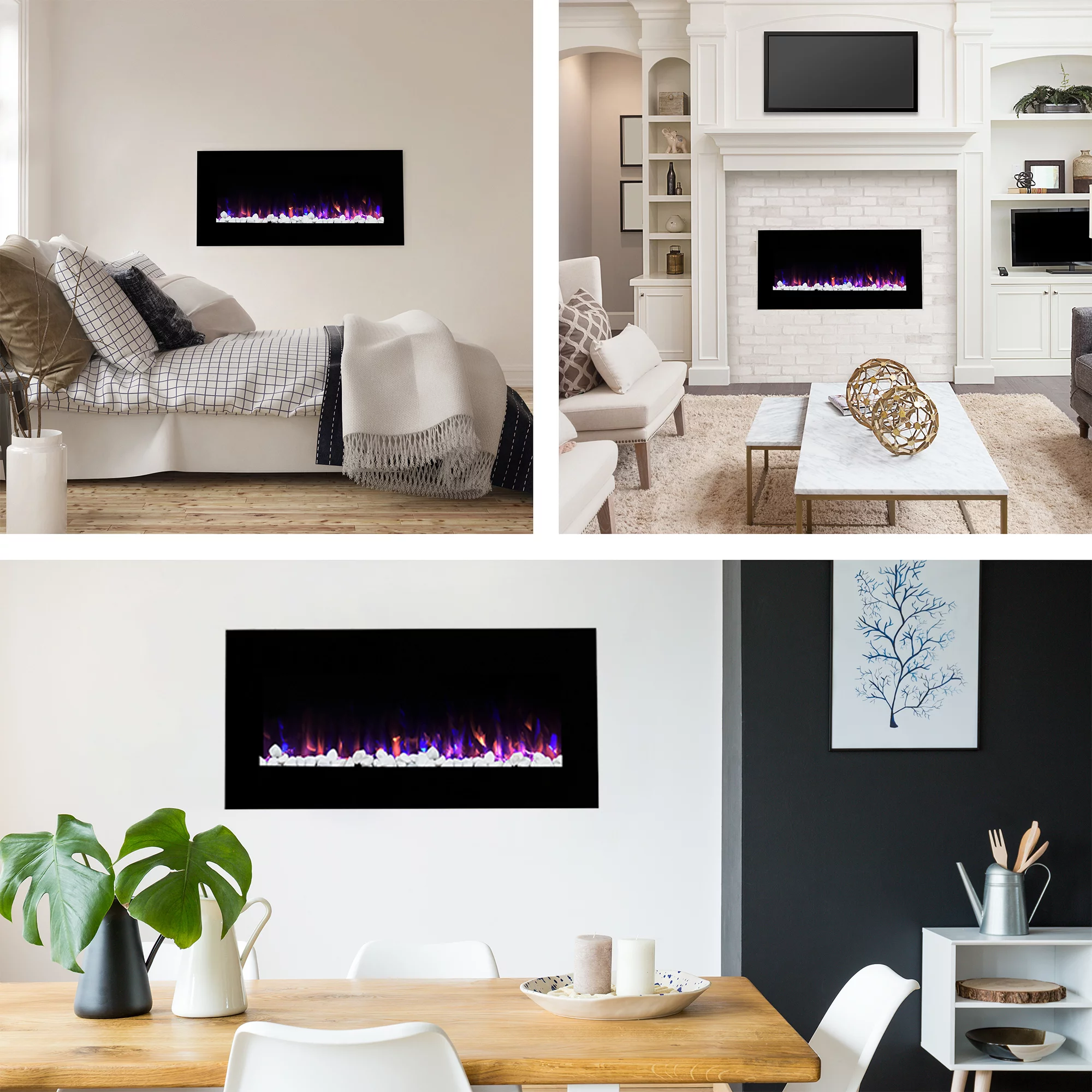 Northwest 36-inch Modern Wall-Mount Electric Fireplace with Remote (Black)