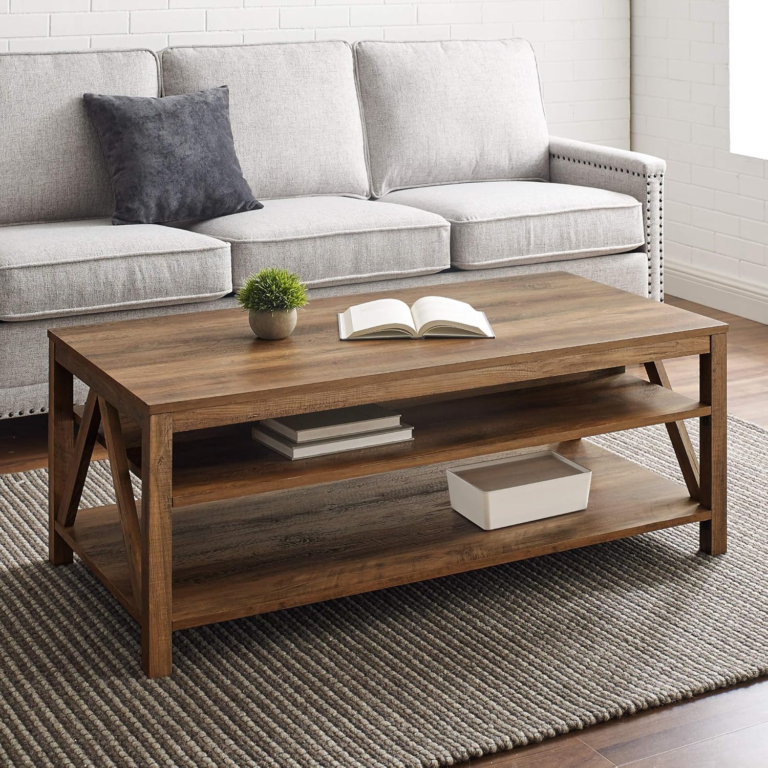 Walker Edison Modern Farmhouse A-Frame Wood Rectangle Side Table Living Room Small End Accent Table, 13 Inch, Rustic Oak