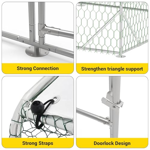 Large Metal Chicken Coop with Run,9.8×13.1×6.6ft Walk-in Poultry Cage