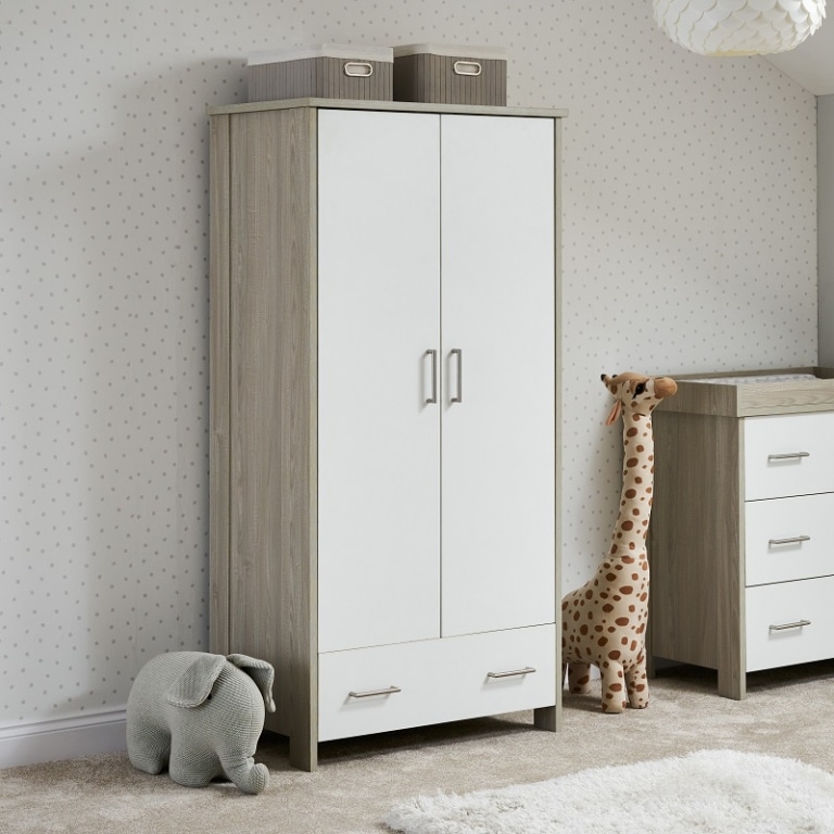 Obaby Nika Double Wardrobe – Grey Wash/White