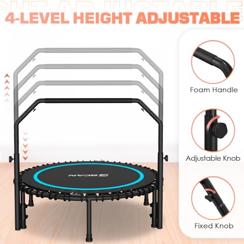BCAN 450/550 LBS Foldable Mini Trampoline, 40"/48" Fitness Trampoline with Bungees, U Shape Adjustable Foam Handle