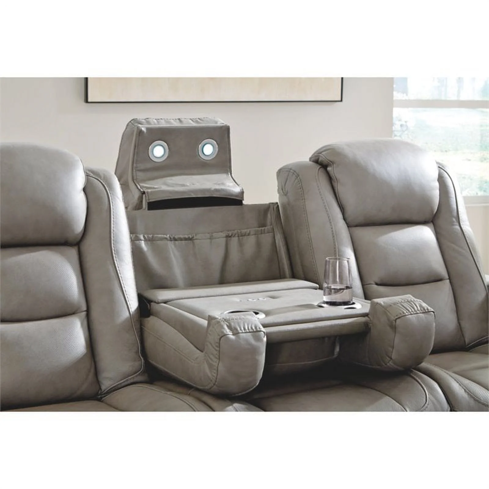 Bowery Hill Contemporary Leather Power Reclining Sofa in Gray