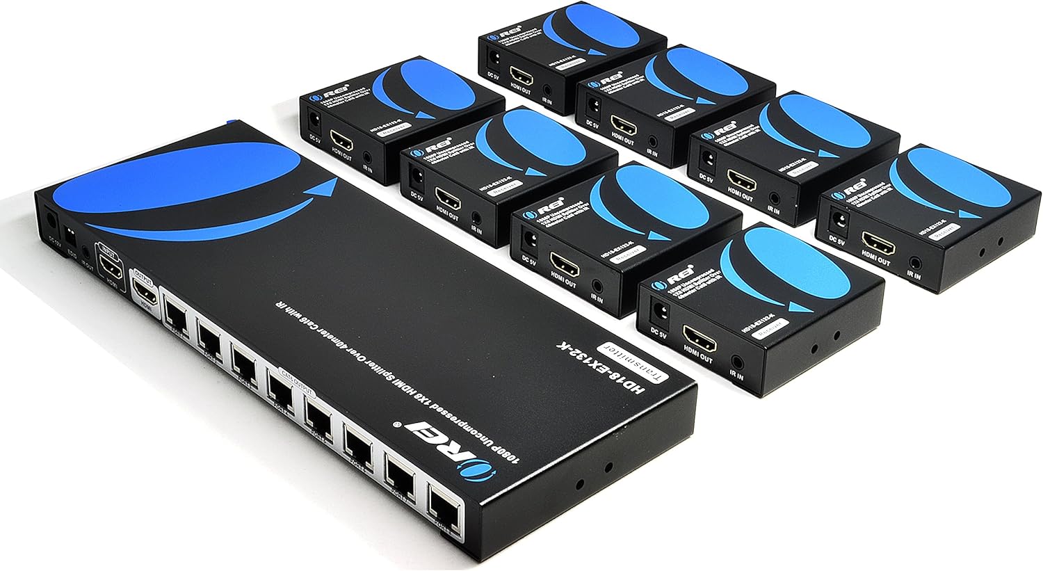 1080P 1x8 HDMI Extender Splitter by Orei Multiple Over Single Cable CAT5e/6/7 Full HD with IR Remote EDID Management - Up to 400 Ft - Low Latency