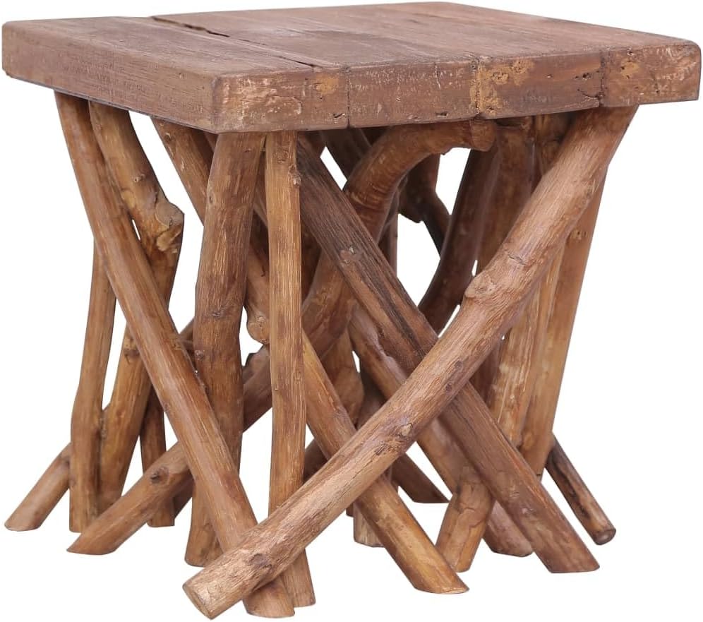 vidaXL Solid Wood Coffee Table - Rustic Style Square Table with Log Legs, Durable Reclaimed Wood and Teak Material, Brown