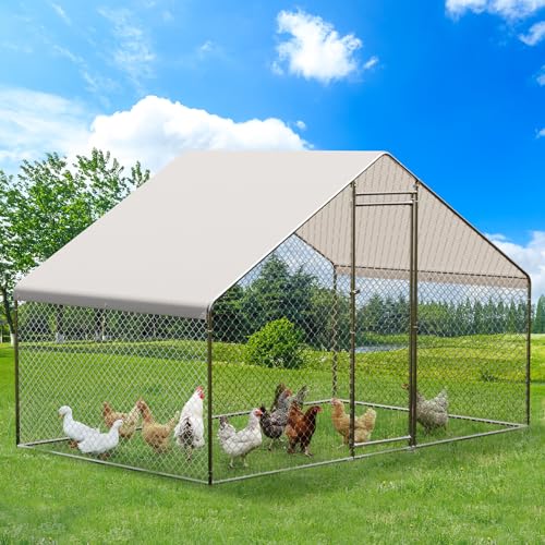 Large Metal Chicken Coop, Large Chicken Pen, Chicken Runs for Yard with Waterproof and Anti-UV Cover, Duck Rabbit House Outdoor (9.8'