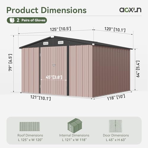 Aoxun 6.2x4 FT Shed Outdoor Storage Shed Metal Garden Shed with Lockable Doors & Slooping Roof Tool Shed Bike Shed for Backyard, Patio