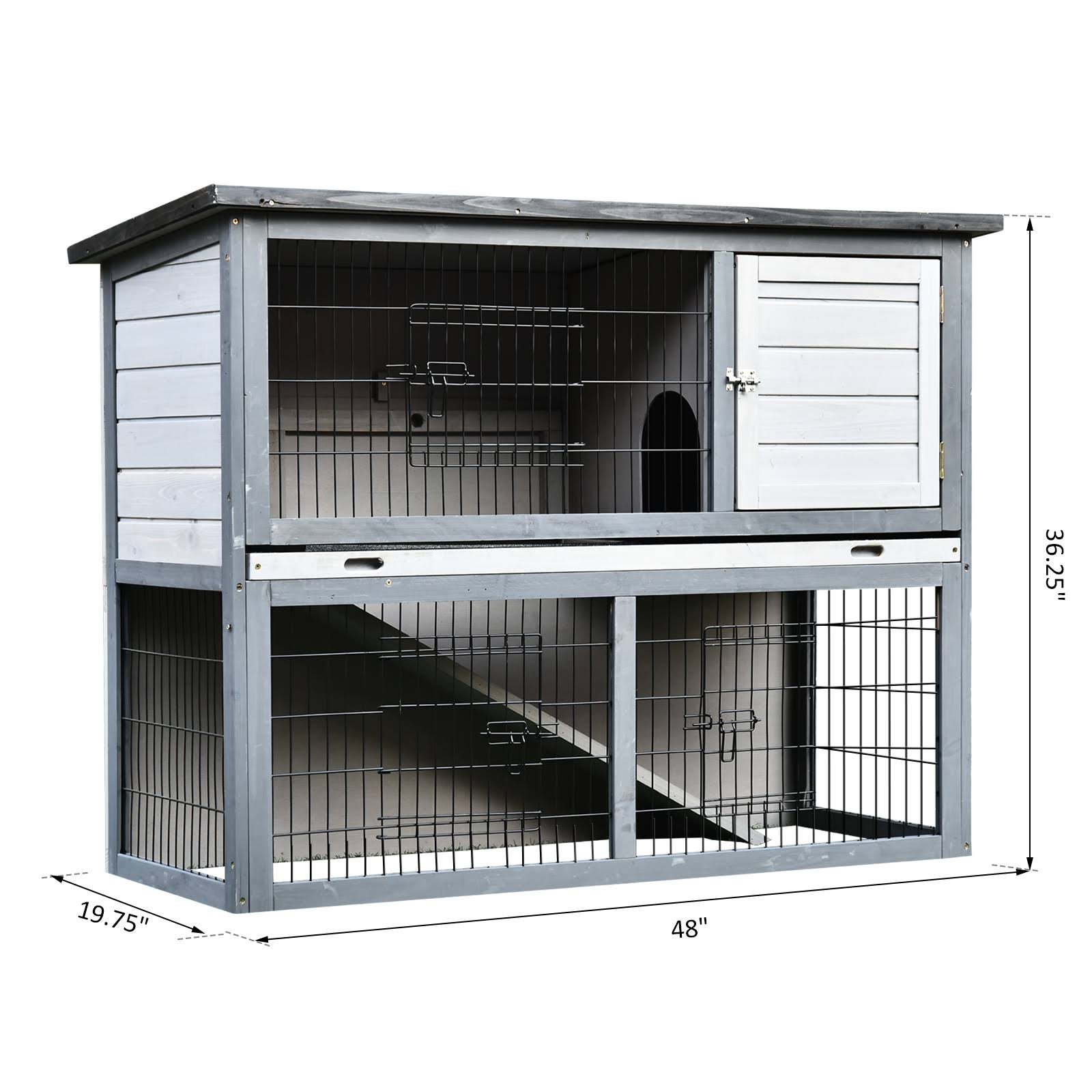 PawHut Outdoor Rabbit Hutch 54x22 Wooden Rabbit Bunny Cage Water Resistant Pet House 4 Door w/ Ramp