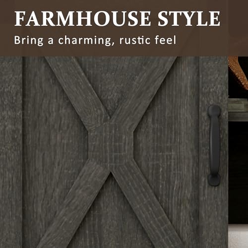 Farmhouse TV Stand for 65+ Inch TV, 34'' Tall Entertainment Center with Sliding Barn Doors