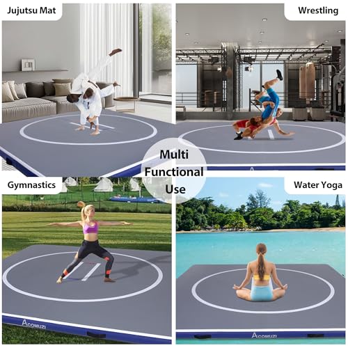 Inflatable Wrestling Mat 10FT/5FT, Portable Jiu Jitsu Mats Wrestling Mat for Home, Outdoor or Indoor Training Mat for Water Yoga, Gymnastics, Gray