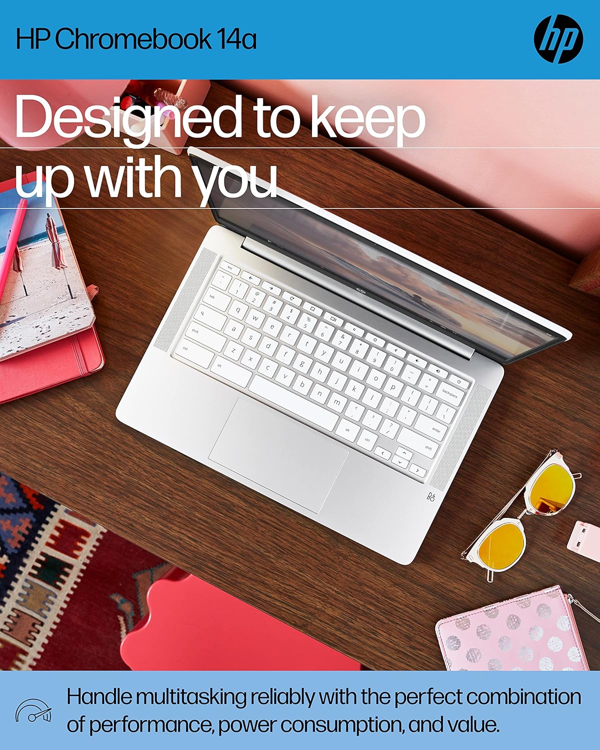 HP Chromebook 14 Laptop, Intel Celeron N4120, 4 GB RAM, 64 GB eMMC, 14" HD Display, Chrome OS, Thin & Portable, 4K Graphics, Long Battery Life
