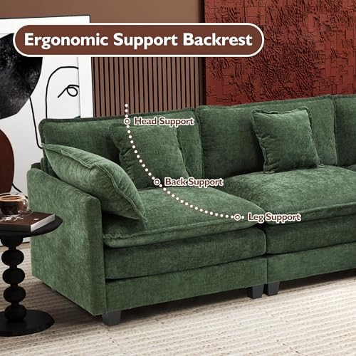 Ihanherry 111.4" U Shaped Modern Cloud Sofa Modular Sectional Couch with 2 Ottoman, 5-Seat Chenille Deep Seat Sofa with Pillow for Living Room