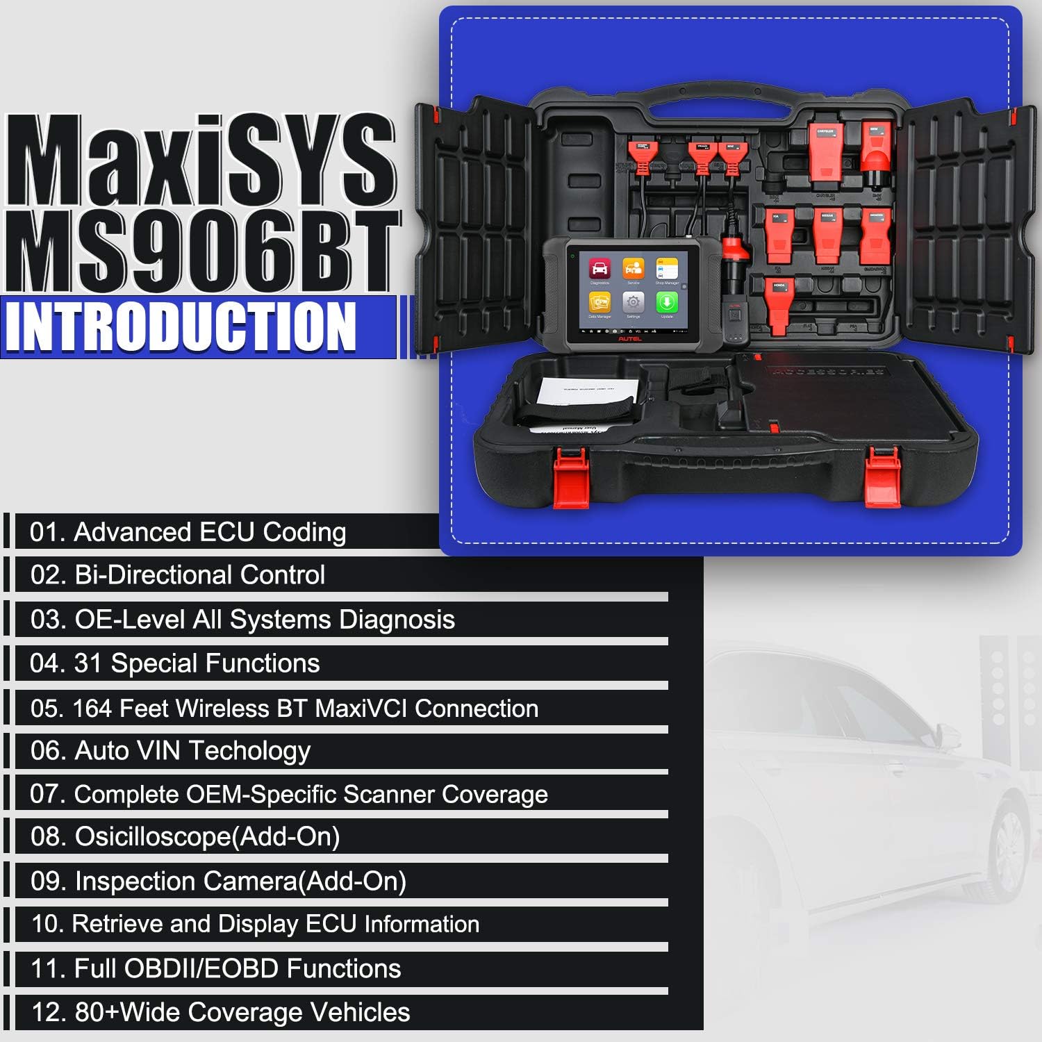 Autel Scanner MaxiSys MS906BT, 2022 Newest Automotive Scan Tool, US Version of MaxiCOM MK906BT, Upgraded of MS906 DS808 MP808, ECU Coding