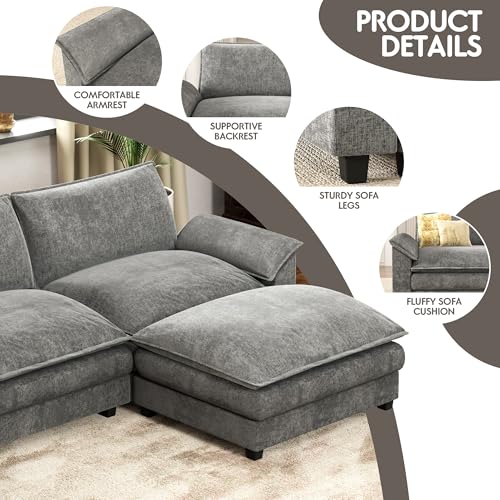 Homall 119" Modular Sectional Sofa, L Shaped Sofa Couch with Reversible Ottoman, DIY Combination Chenille Deep 3-Seat Cloud Couch for Living Room