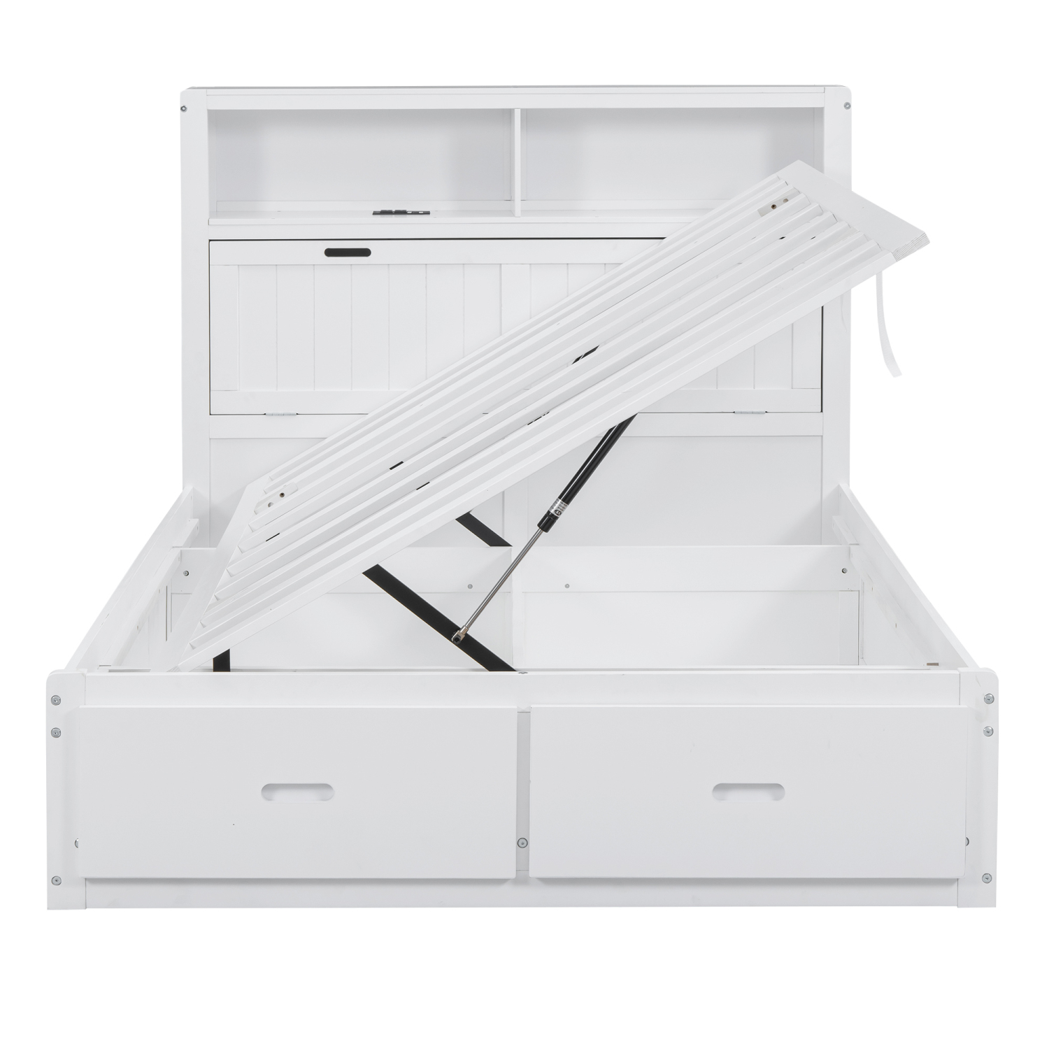 Churanty Full Size Platform Bed with Storage Shelves Headboard, Hydraulic Cabinets and 2 Drawers Underneath
