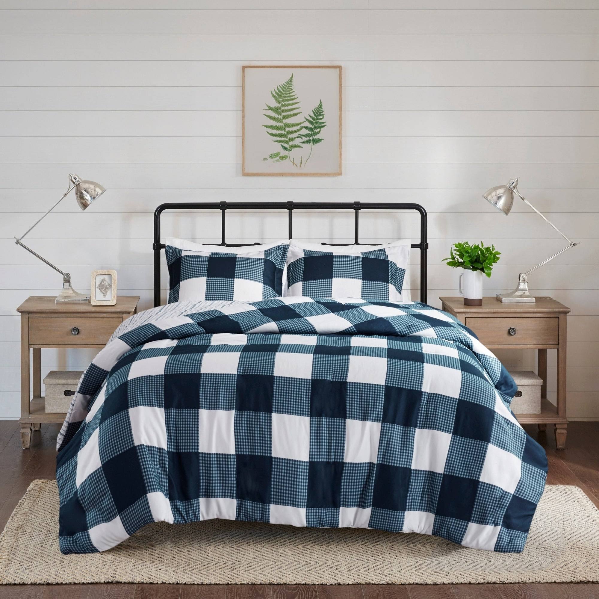 Madison Park Morrison 3 Piece Reversible Buffalo Check Plaid Duvet Cover Set King/Cal King