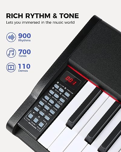 Fesley Weighted Piano Keyboard 88 Keys: Full Size Electric Keyboard Piano for Beginners, Portable 88 Key Keyboard with Daul Speaker,Sustain Pedal