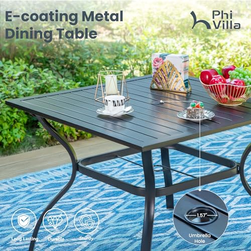 PHI VILLA 5 PCS Outdoor Patio Dining Set with Swivel Dining Chairs (Blue) and 37"x 37" Metal Steel Dining Table(1.57" Umbrella Hole)