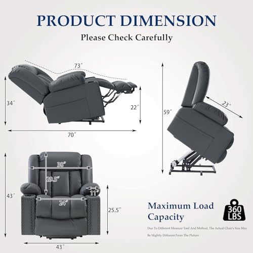 Large Power Lift Chairs Recliners for Elderly with Heated and Massage, Overstuffed Adjustable Lift Chairs, 3 Positions, Breathable Leather