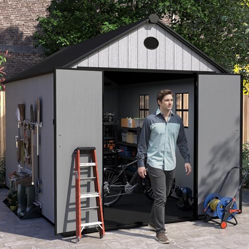 4.4x6 FT Resin Outdoor Storage Shed, 230 Cuft Garden Tool Sheds & Outdoor Storage Plastic Shed with Floor