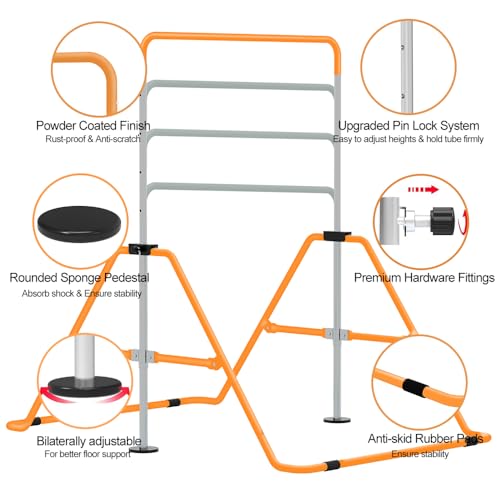 Expandable Gymnastics Bar for Kids, Adjustable Height Junior Training Kip Bar, Folding Gymnastic Horizontal Bars Monkey Bar