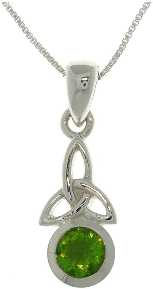 Sterling Silver Celtic Birthstone Necklace - August - Synthetic Peridot