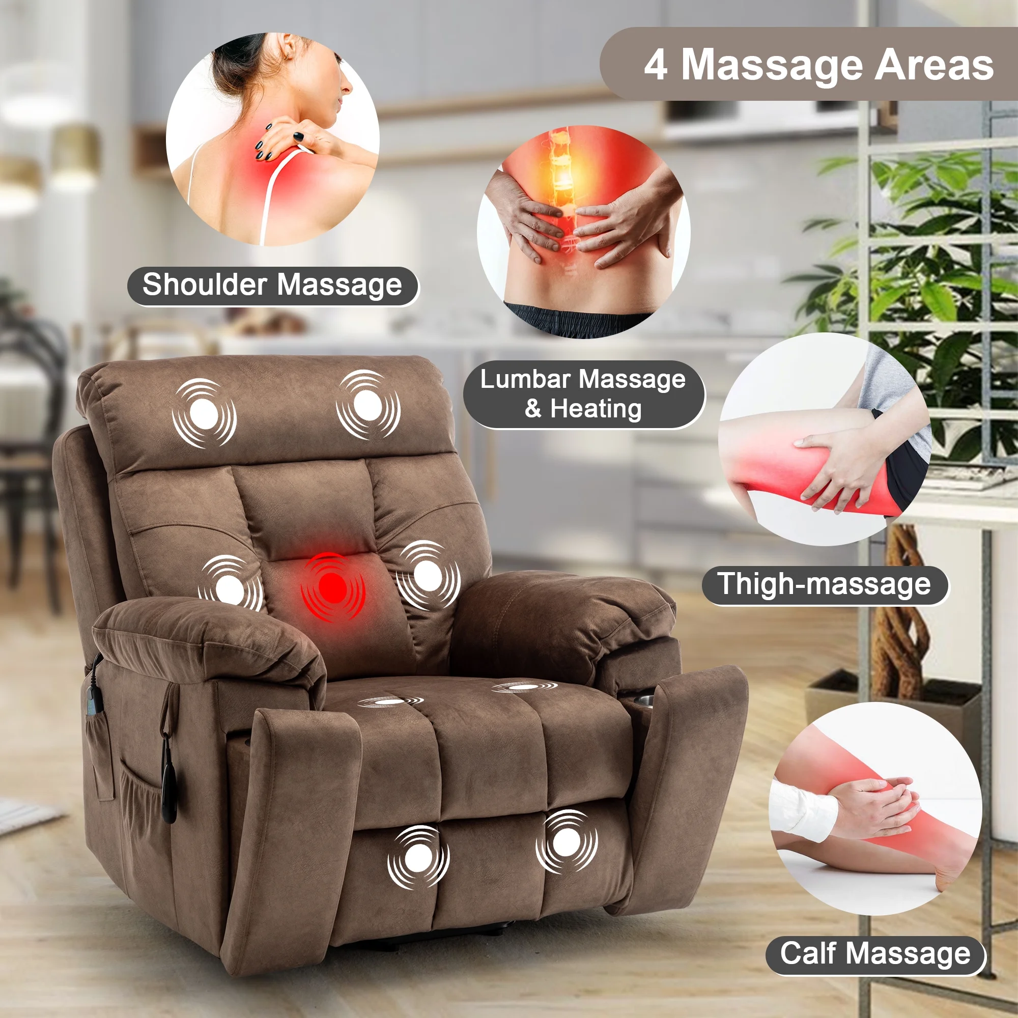 Power Lift Recliner Chair Recliners for Elderly with Heat and Massage, Recliner Chair for Living Room with Side Pocket and 2 Remote Controllers