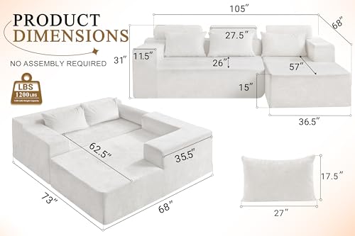 HABUTWAY 105" L-Shape Modular Sectional Sofa Couch for Living Room,No Assembly Required,Modular Comfy Sofa with Deep Seat for Living Room Bedroom