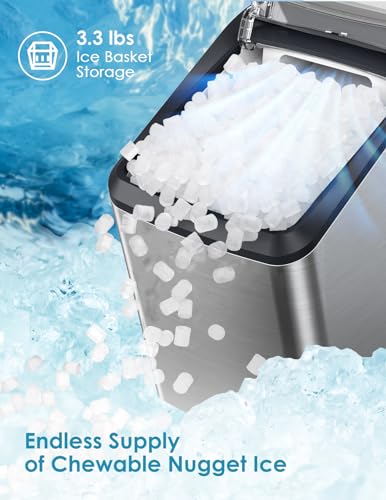 Oraimo Nugget Ice Maker, Ice Makers Countertop, 26 Lbs/Day Tooth-Friendly Chewable Ice with Self-Cleaning, Auto Water Refill, Sonic Pebble Ice Machine