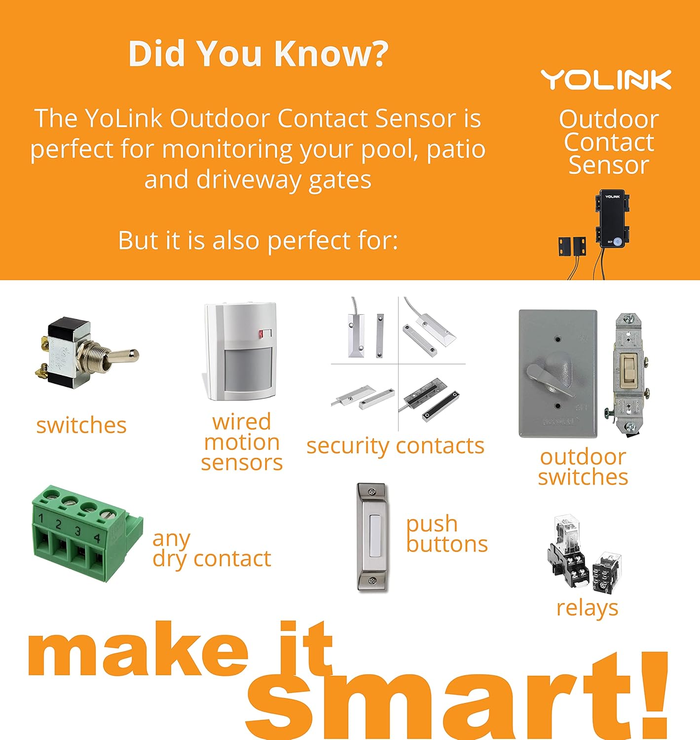 YoLink Outdoor Contact Sensor, LoRa 1/4 Mile World's Longest Range Smart Door Sensor, Universal Contact Sensor, Alexa, IFTTT