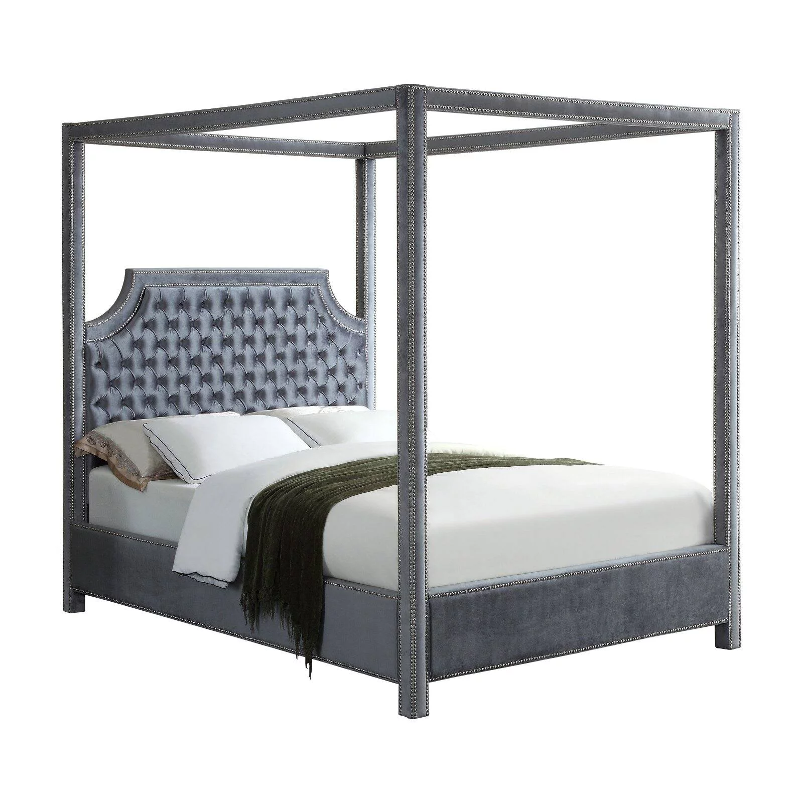 Meridian Furniture Inc Rowan Tufted Canopy Bed with Nailhead Trim